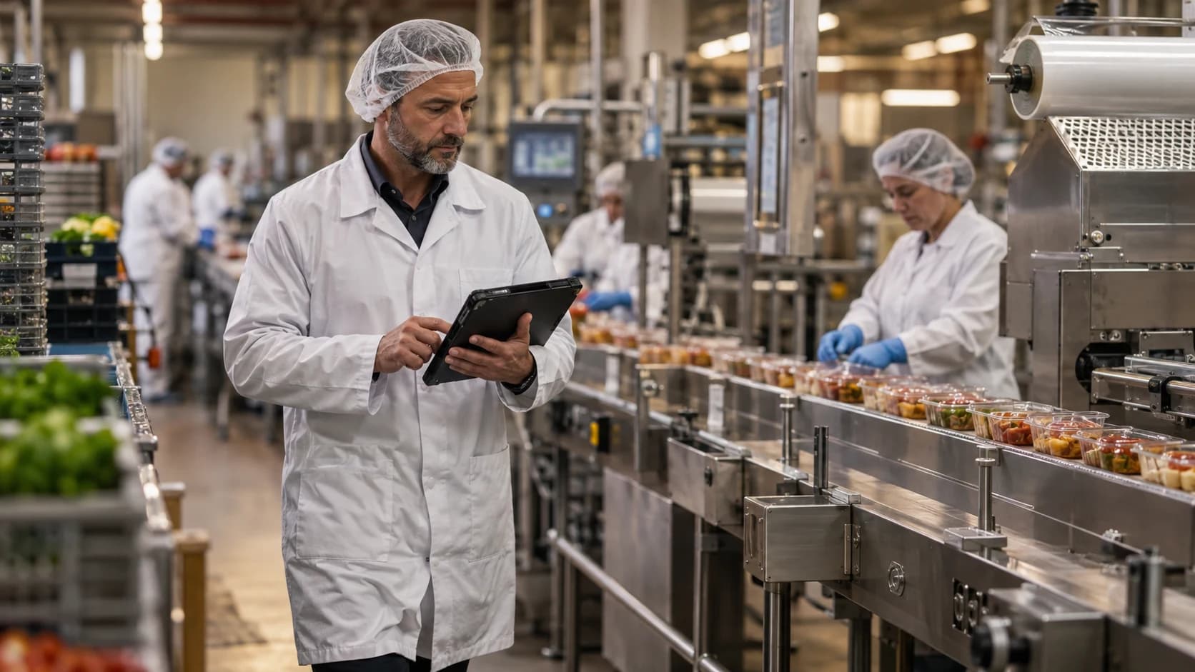 Production manager analyzing a process on the shop floor